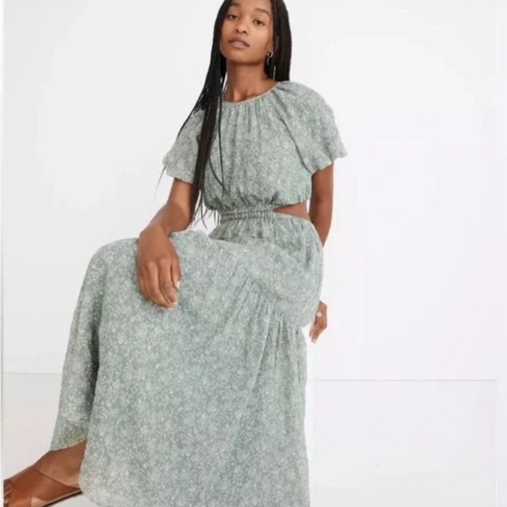 Madewell Green Floral Midi Dress